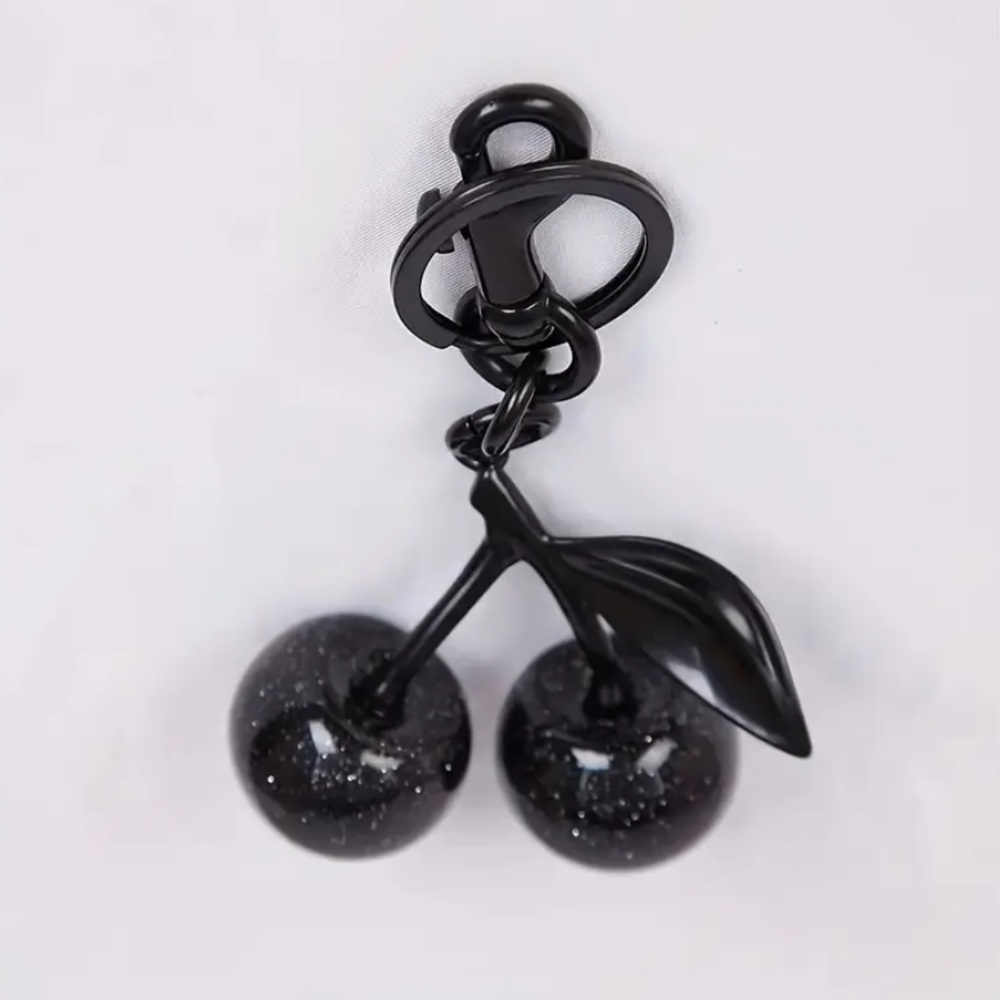 Chic Black Sparkle Cherry Charm Keychain Bag Charm With Clip Fruit Bag Large 🍒